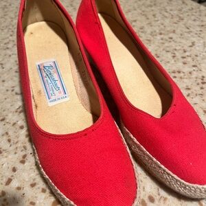 Bright Red Canvas Espadrille Flats for Women